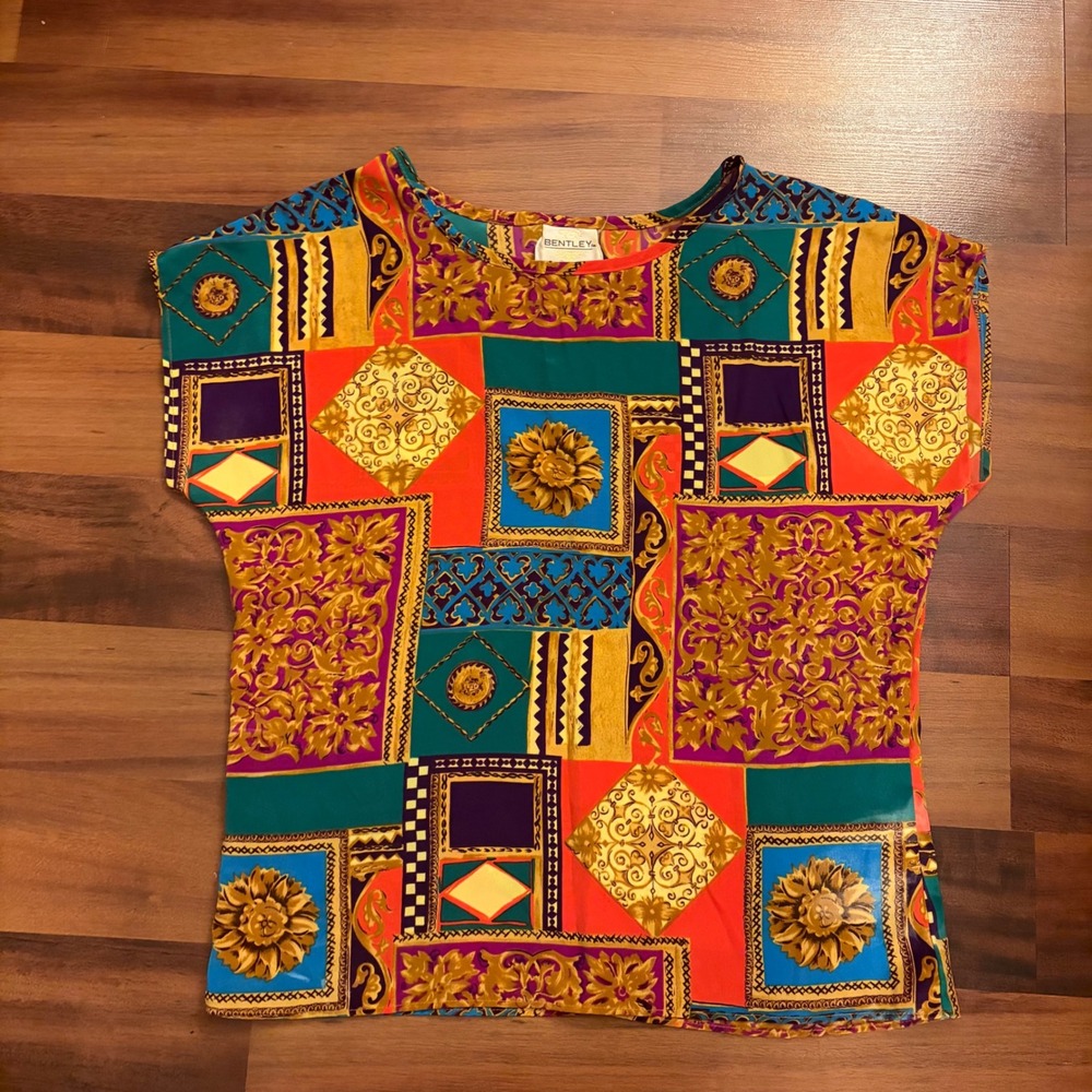 Vintage BENTLEY Silk Scarf Print Blouse Top Women‎ Small